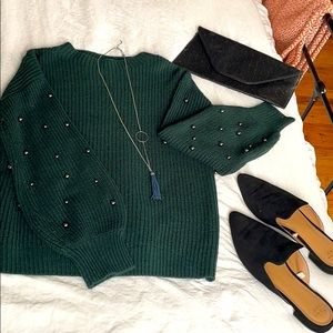 Hunter green beaded sweater!